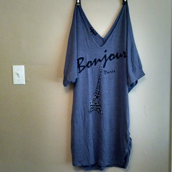 Delirious Tops - Bonjour Paris V-Neck Slouched T-Shirt